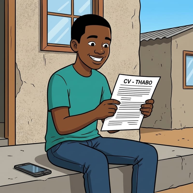 Thabo is bly nadat hy sy CV vir 'n spesifieke werk verander het