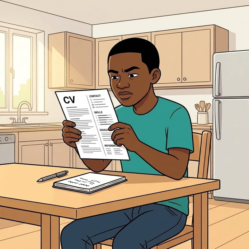 Thabo carefully checking his CV for mistakes