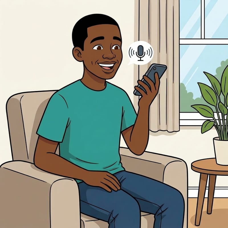 UThabo ezijwayeza izimpendulo zakhe zenhlolokhono ngokurekhoda i-voice note ekhaya