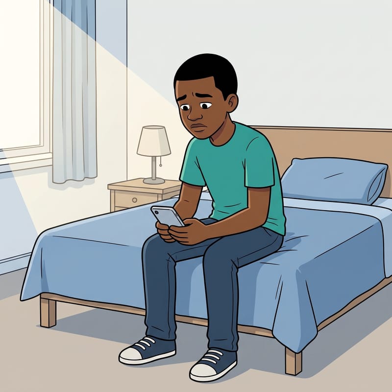 Thabo waiting for a reply from an employer after sending his CV